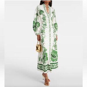 NEW, with tags Farm Rio Maxi Dress Forest Soul Linen Blend. White, green. Size L